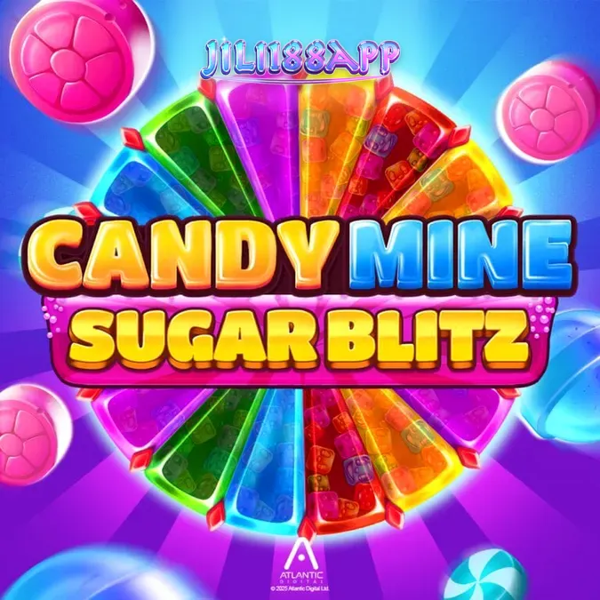 Tampilan antarmuka permainan slot Candy Mine Sugar Blitz dengan desain warna-warni.